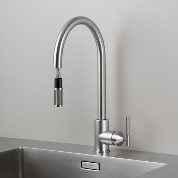 Kitchen Taps / Mixer With Pull Out Spray / Linear / Steel