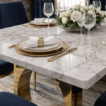 Barton Dining Table White Gold Marble Stainless Steel - Image 3