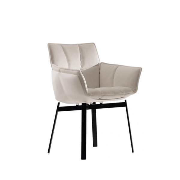 Earl Dining Chair Non-Swivel White Black Fabric Synthetic Leather