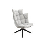 Earl Lounge Chair Headrest White Fabric Fiberglass Wood Leg