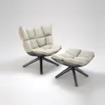 Earl Lounge Chair White Fabric Fiberglass Wood Leg - Image 2
