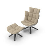 Earl Lounge Chair Headrest White Fabric Fiberglass Wood Leg - Image 2